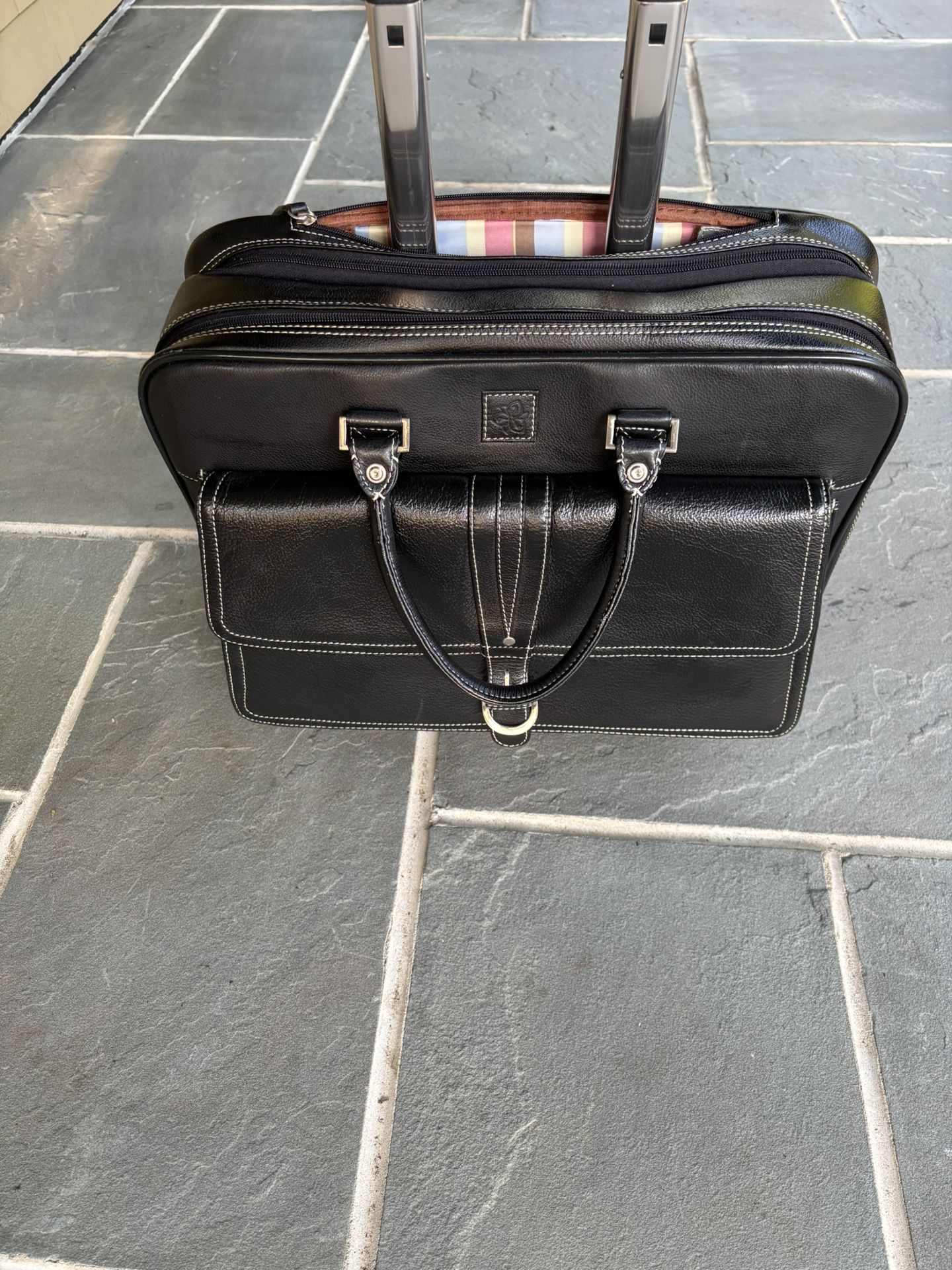 Clark & Mayfield Black Leather Rolling Laptop Bag