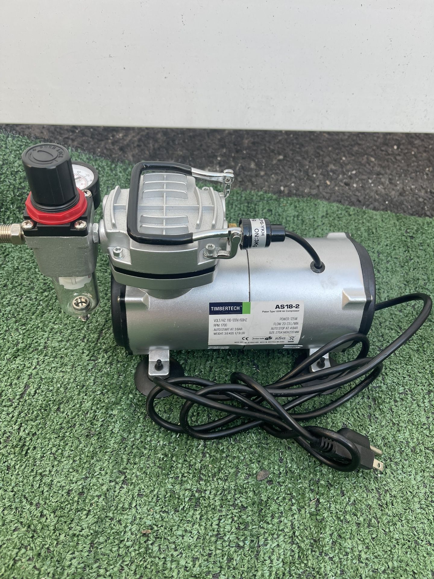 Timbertech AS18-2 Airbrush Compressor | Oil-Free, Auto-Start Mini Compressor