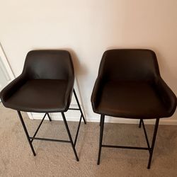 Two Bar Stools, Dark Brown