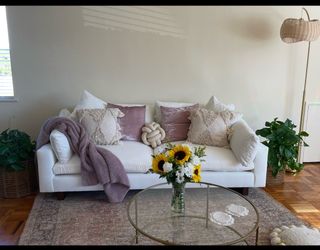 Harmony 92" Multi-Seat Sofa, Standard Depth, Deluxe Velvet, Alabaster, Dark Walnut