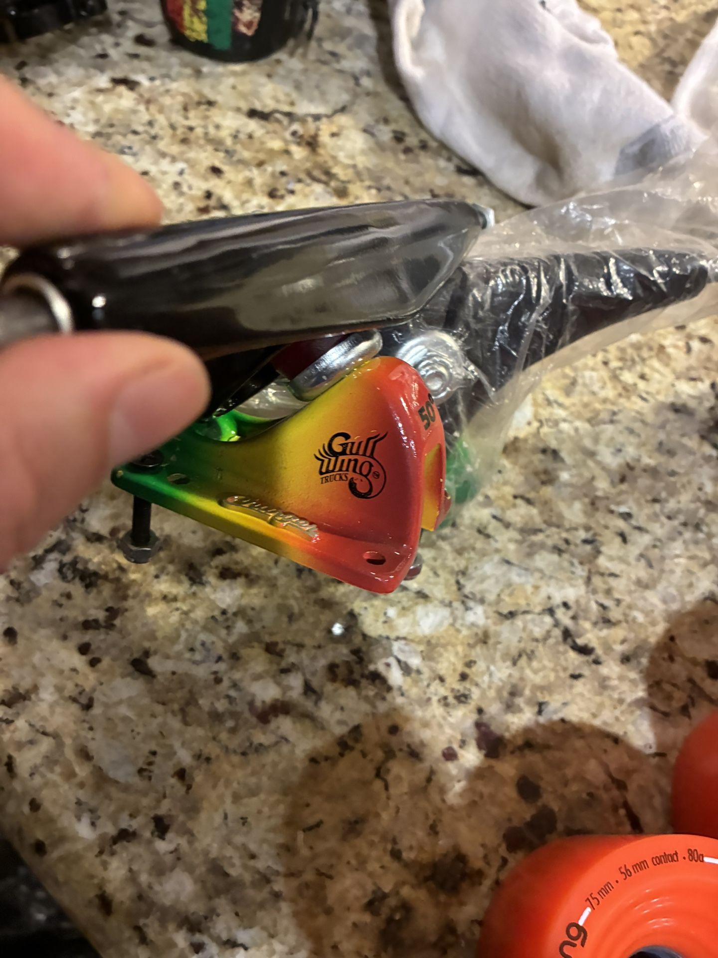 Brand New Long Board Charger Gullwing Trucks And Orangatang Wheel