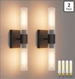Modern Black Wall Sconces Set of 2 – 15.7” Dimmable Frosted Glass – Bulbs Included