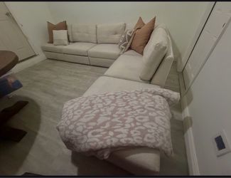 Beige Fabric Sectional Sofa with Chaise