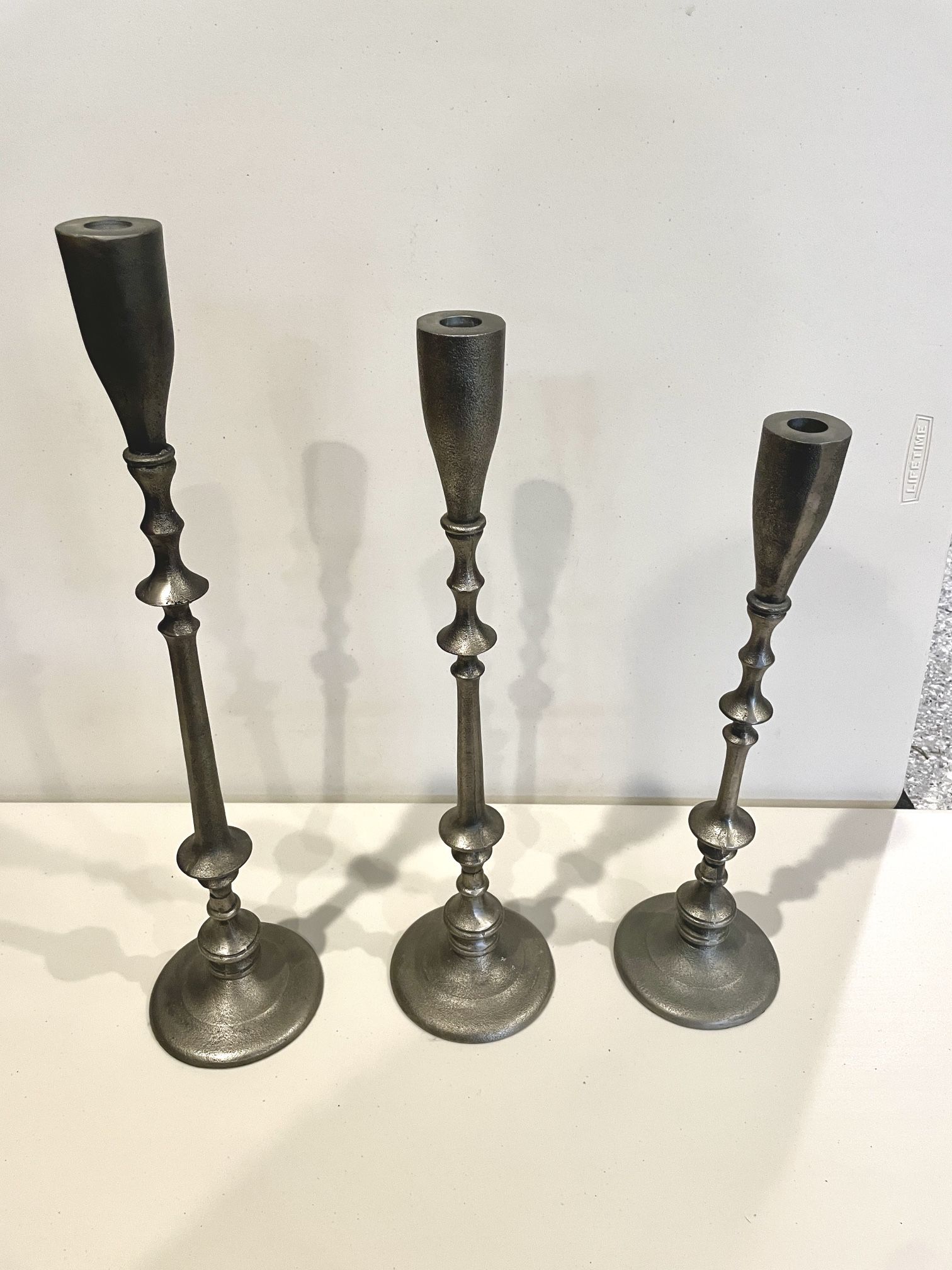 Set Of 3 Silver Candle Holders 