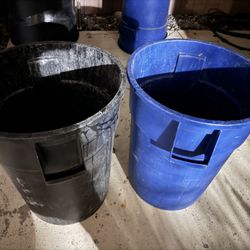 2  commercial heavy duty 55 gallon garbage cans 