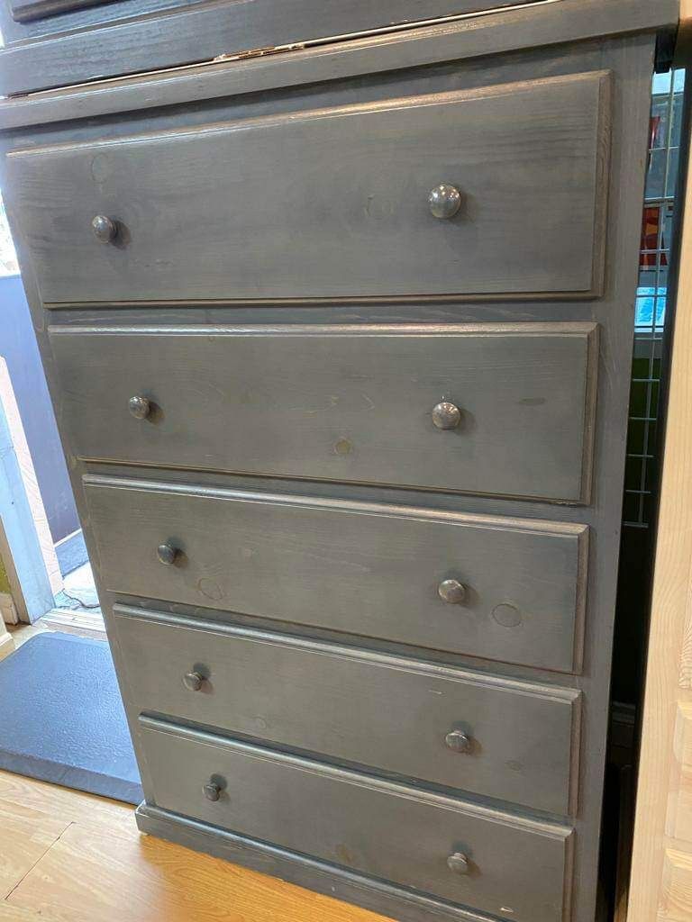 Pinewood Dresser Jumbo 5 Drawer Grey 