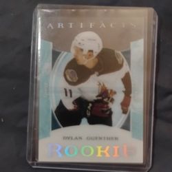  2023-24 Upper Deck Artifacts Rookie Spectrum Clearcut trading card featuring Dylan Guenther of the Arizona Coyotes. 