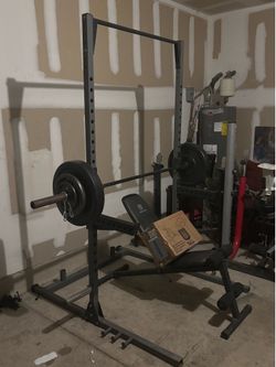 Weight bench/rack/bar/w/weights/accessories