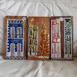 Handcrafted 3D Wooden Hanging Wall Home Art Panel - Multicolor Set of 3