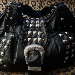 custom Y2K studded black leather purse