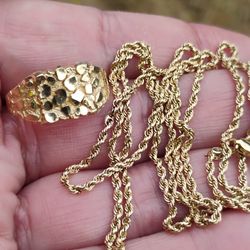 10k Set 28 Inch Rope & Nugget Ring