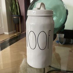 Rae Dunn WOOF Ceramic Pet Dog Treats Canister With Lid 