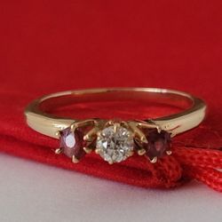 ❤️14k Size 4 Fancy Solid Yellow Gold Diamond and Pink Tourmalines Ring!/ Anillo de Oro con Diamante y Turmalina! 👌🎁Post Tags: Anillo de Oro