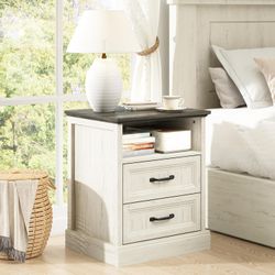 CARPETNAL 20" Farmhouse Nightstand, End Table with 2 Large Drawers & Open Storage, Side Table,