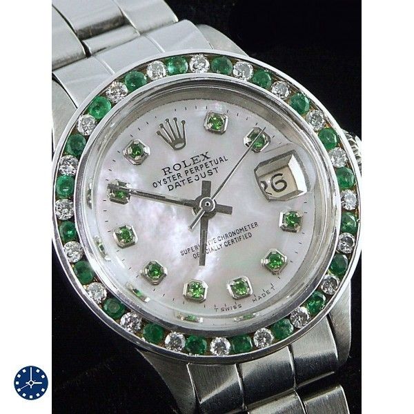 LADIES ROLEX EMERALDS AND DIAMONDS