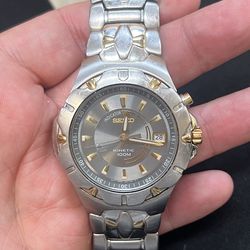 Seiko Kinetic Watch Men 40mm Gray Dial Two Tone Date 5m62-OahO