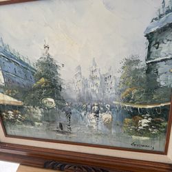 Nice Impressionist Paris Street Scene Oil On Canvas Painting