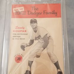 1961 Sandy Koufax union 76 oil graded MINT 9 and encased. Like trout Kobe and Lebron investment gold.