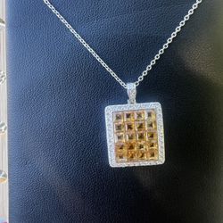 Natural Citrine Mosaic Silver Pendant