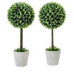 (212121-39) MyGift 15 Inch Artificial Boxwood Topiary Tree - 2 Pack Potted Faux Plant Balls in Gray Pulp Planter, Tabletop Home Décor