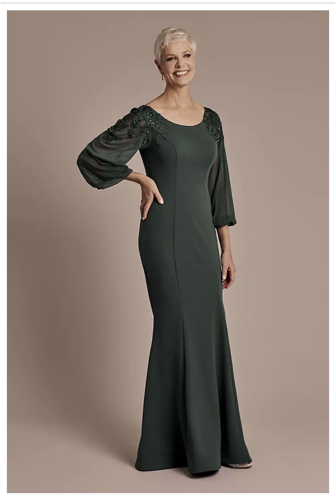 Chiffon Long Sleeve Mermaid Dress with 3D Flowers