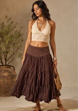 Vtg Y2K French Kiss Brown Sequin Embroidered Skirt NWOT Whimsigoth Boho 90s S