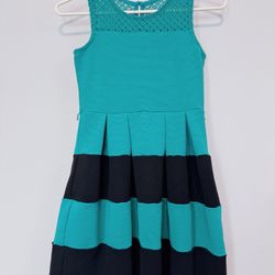 Girls' Teal and Black Striped Dress