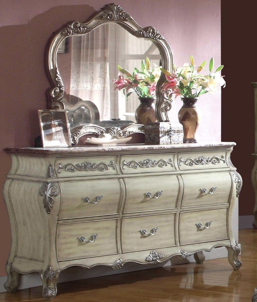 French Mcferran Furnishings 9 Drawer Vanity Dresser With Mirror 