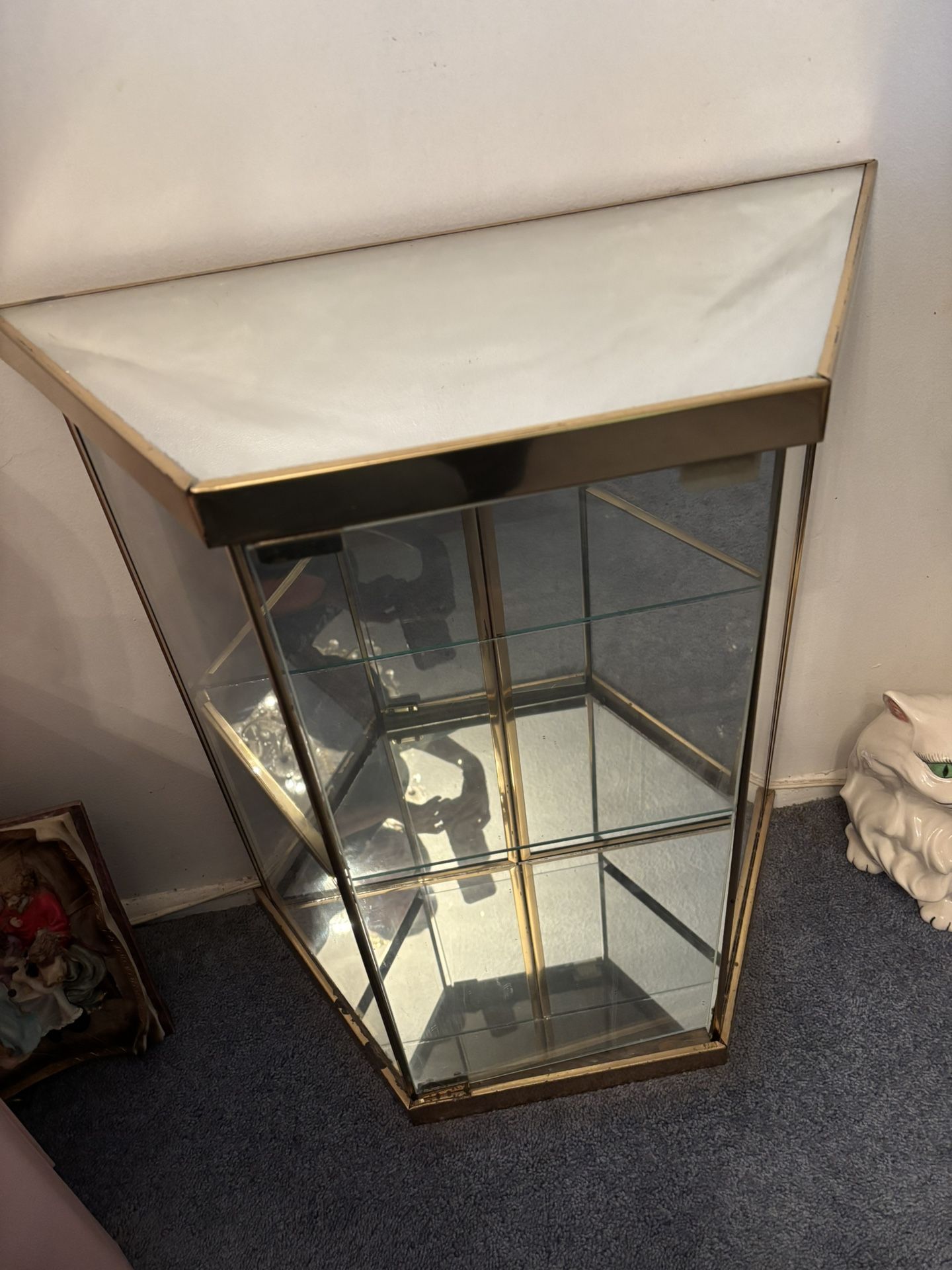 Mirrored glass and brass cabinets set of two