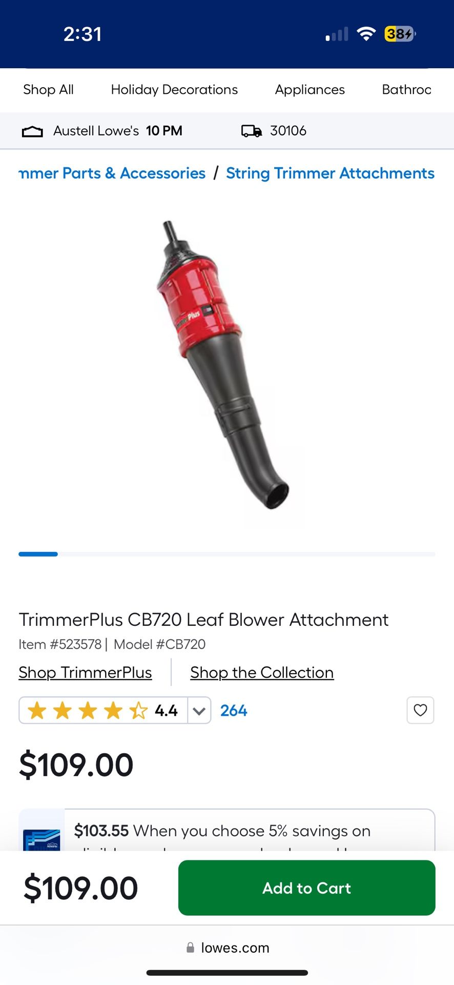 TrimmerPlus CB720 Leaf Blower Attachment