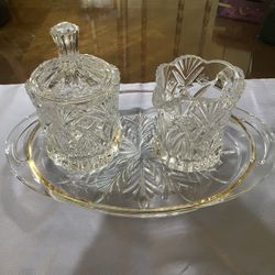 Crystal cream And sugar Set With Glass Dish