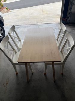Dining Table and 4 White Chairs Set