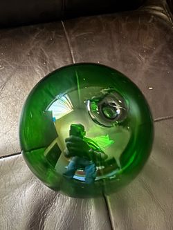 Vintage Hand-Blown Japanese Green Glass Fishing Float - Mid-Century Maritime Decor