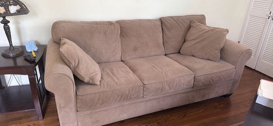 Tan Microfiber Three-Seat Sofa