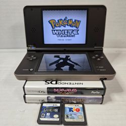 Nintendo DSi XL Bronze + Authentic Pokémon White + 4 Games Tested & Working