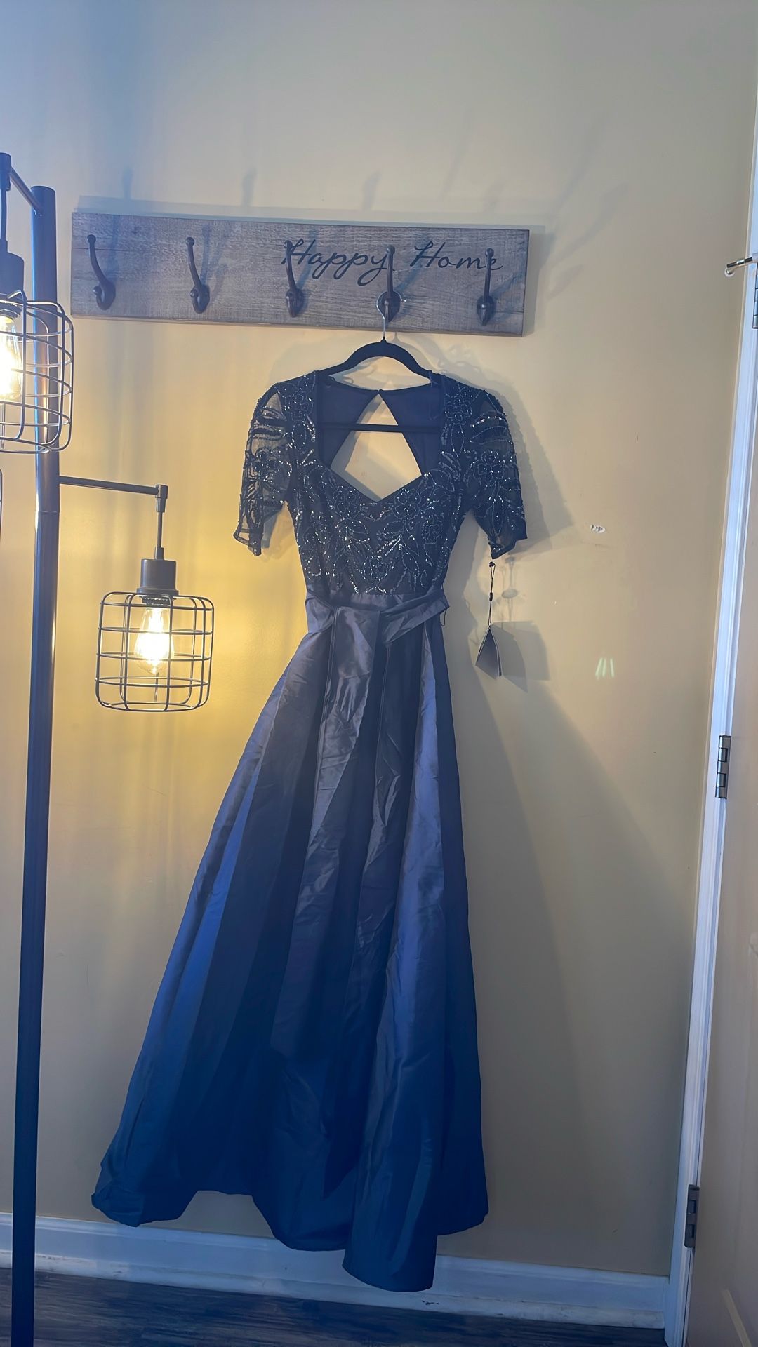 Adriana Papell Navy Beaded Tafita Gown size 2