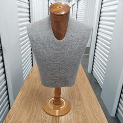 Vintage Male Upper Torso Mannequin. With Solid Polished Wooden Base. Excellent Condition, Adjustable Up, and Down. For Counter or Floor Display. 