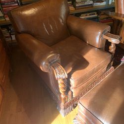 Antique Leather Chair With Ottoman 