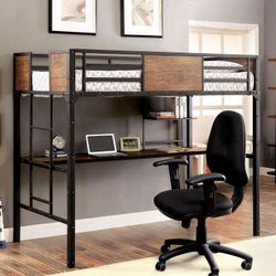 Brand New Black/Brown Metal Twin And Desk Bunkbed