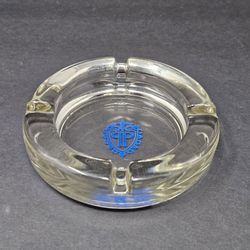 Vintage The Plaza Hotel New York City Glass Ashtray Blue Crest Logo Mid Century