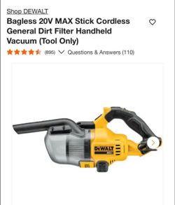 Dewalt Bagless 20V MAX Stick Cordless General Dirt Filter Handheld Vacuum (Tool Only) new