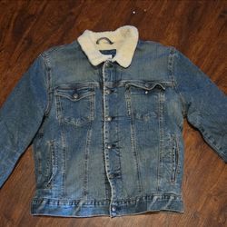 Goodfellow & Co Men's Blue Denim Jean Jacket Faux Shearling Lined Size L