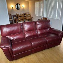 Leather 3-person couch - 2 reclining seats