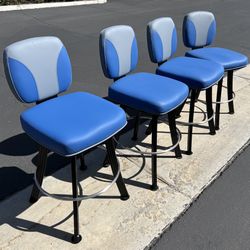 Set Of 4 Swivel Retro Classic Blue Casino Barstools Chairs 
