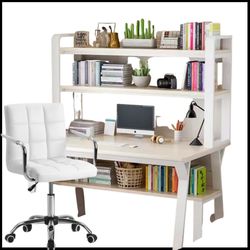 Desk with White Leather Chair