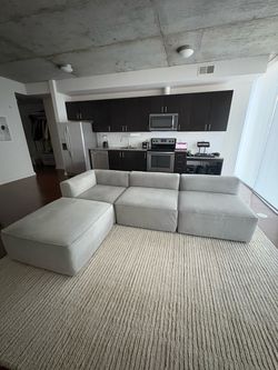 West Elm Remi 4-Piece Sectional + Ottoman | Performance Velvet | Silver