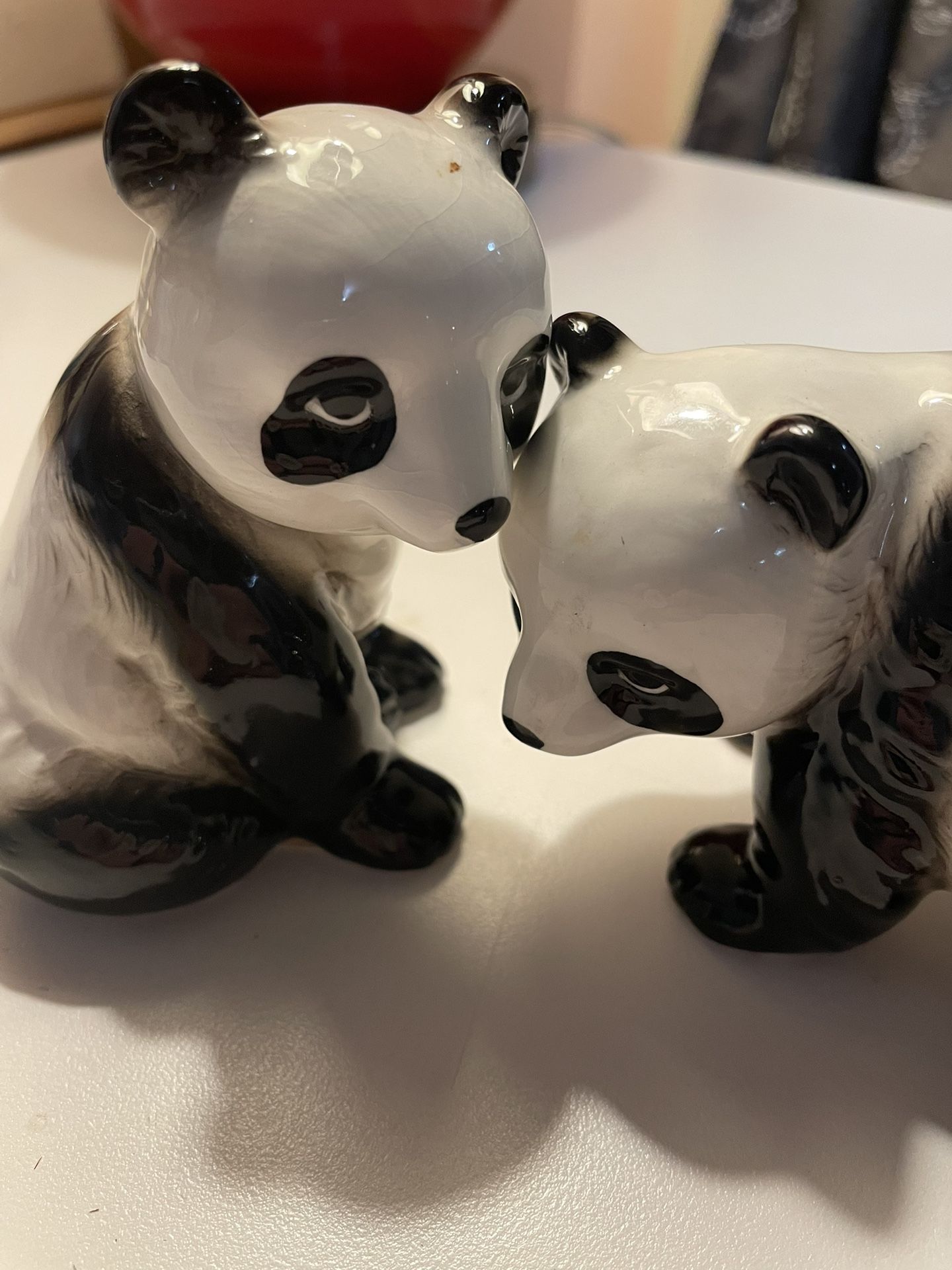 Panda bear porcelain figurines. Rare signed.