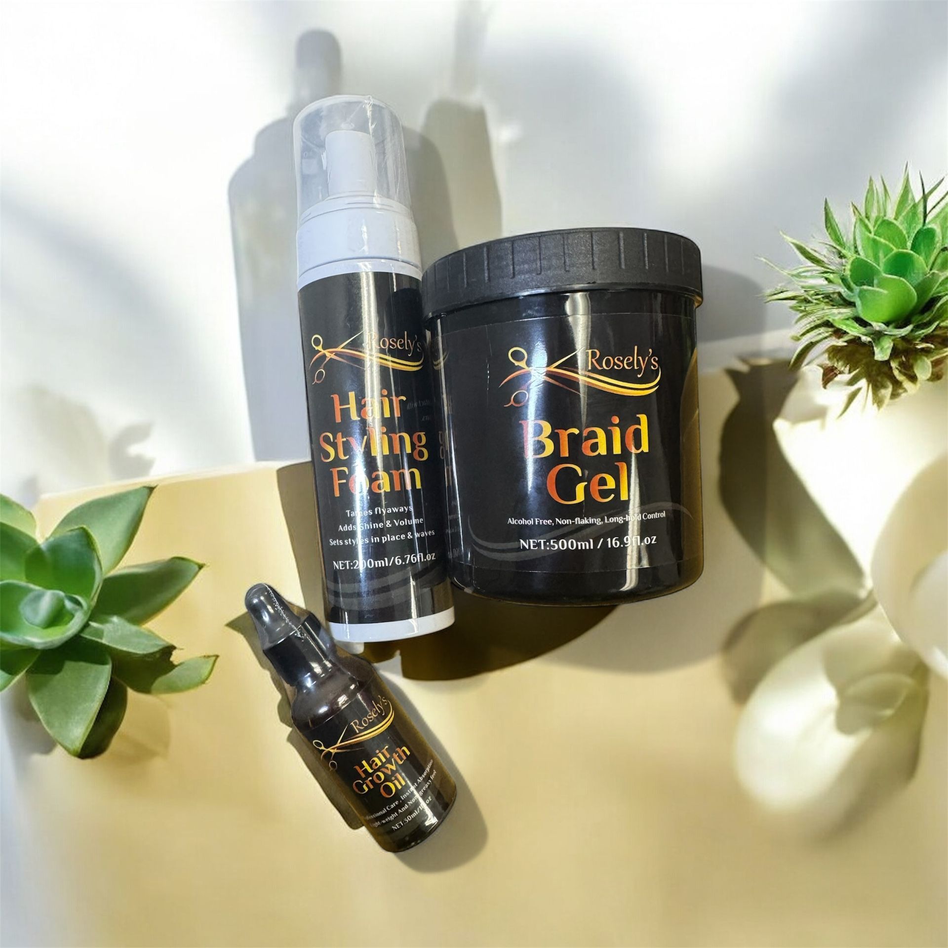 Hair Styling Product ( Combo Of 1 Braiding gel 16.9 fl.oz, Hair Styling Foam 6,76 fl.oz, Hair Growth Oil 1 fl.oz)