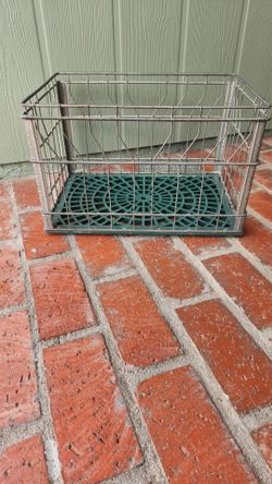 Vintage Metal Wire Crate / Basket with Green Plastic Bottom