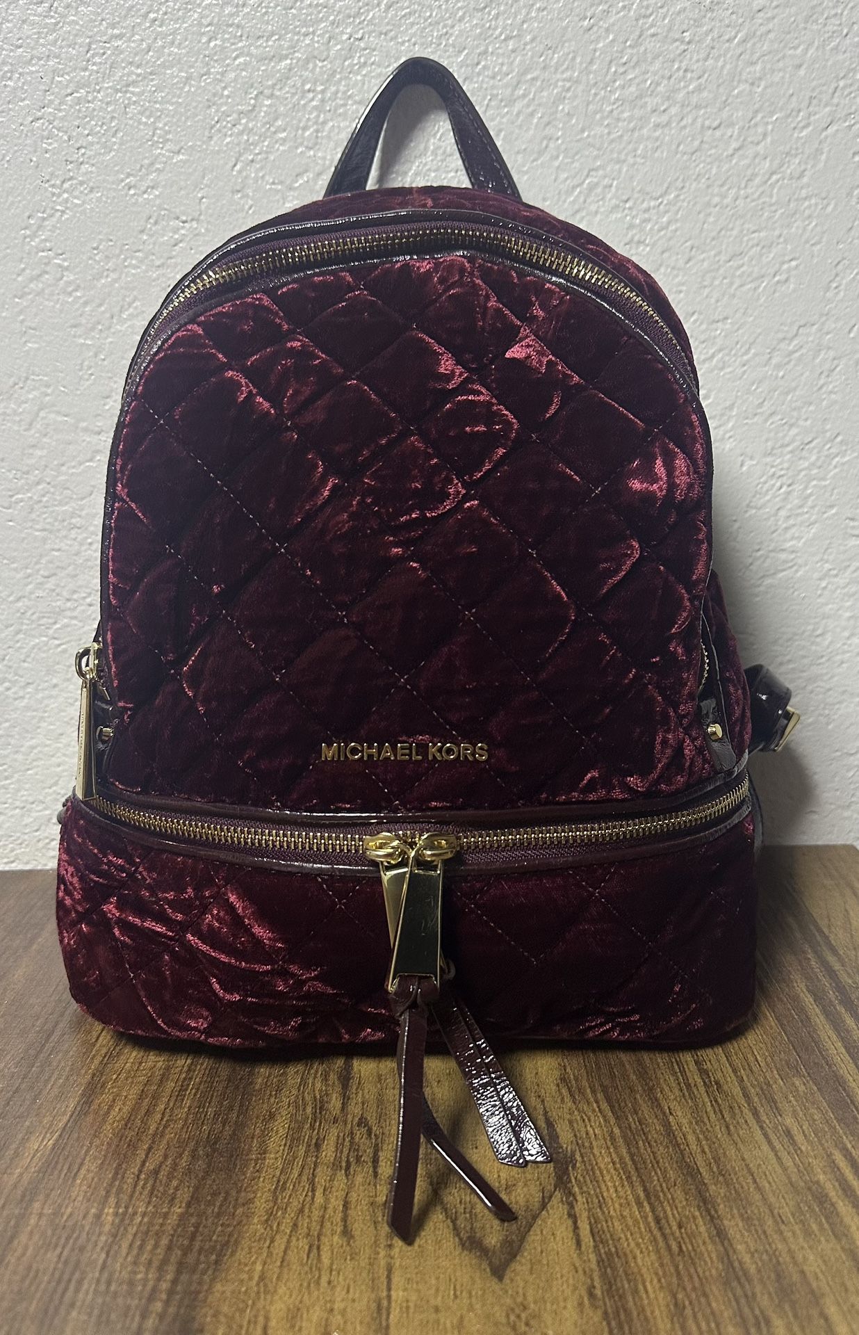 MICHAEL KORS RHEA MEDIUM BURGUNDY VELVET BACKPACK 